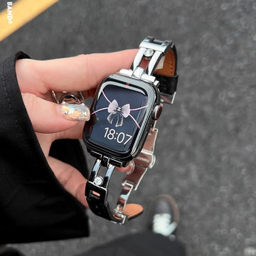 Leather Apple Watch Strap with Butterfly Buckle [2R1J4F7F]