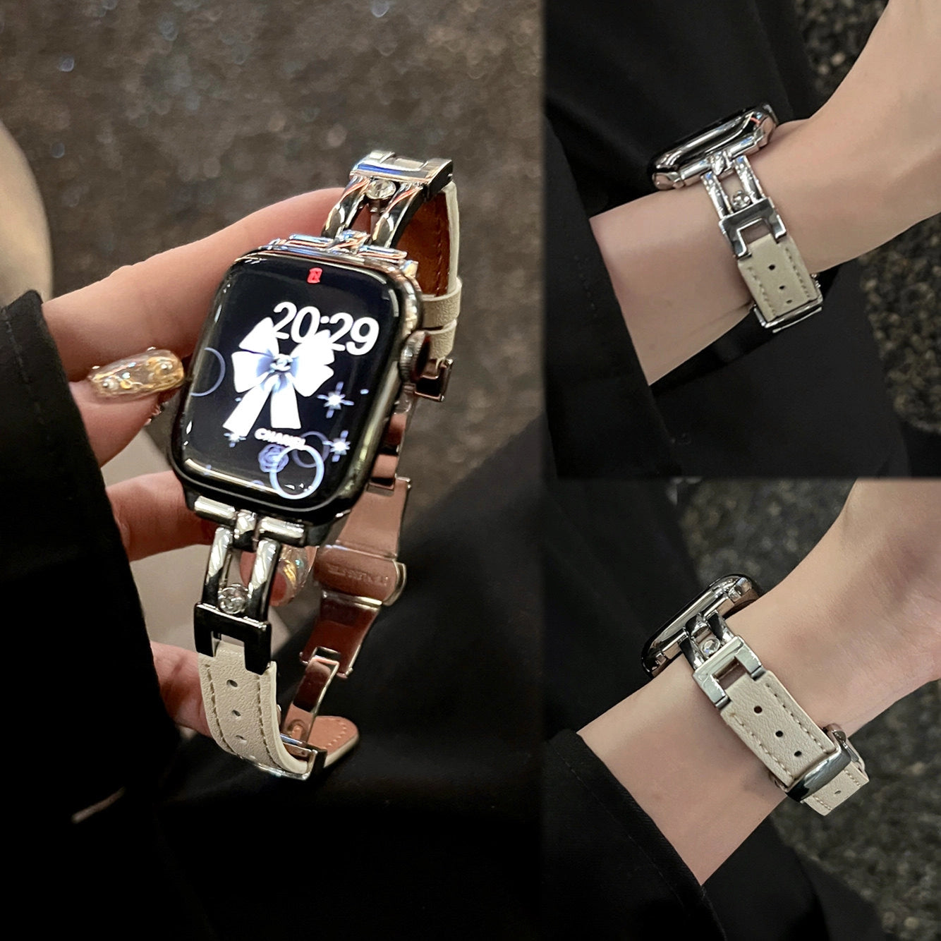 Leather Apple Watch Strap with Butterfly Buckle [CS0EBVPU]