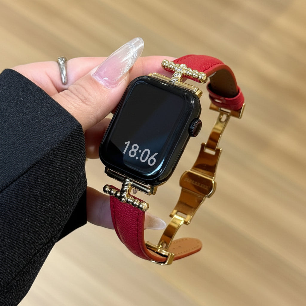Leather Butterfly Buckle Watch Strap [S99JZC16]