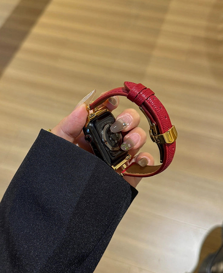 Leather Butterfly Buckle Watch Strap [H030WK71]