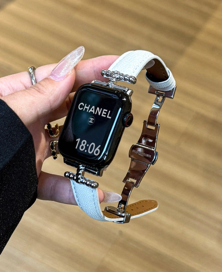 Leather Butterfly Buckle Watch Strap [HRPMYQQB]
