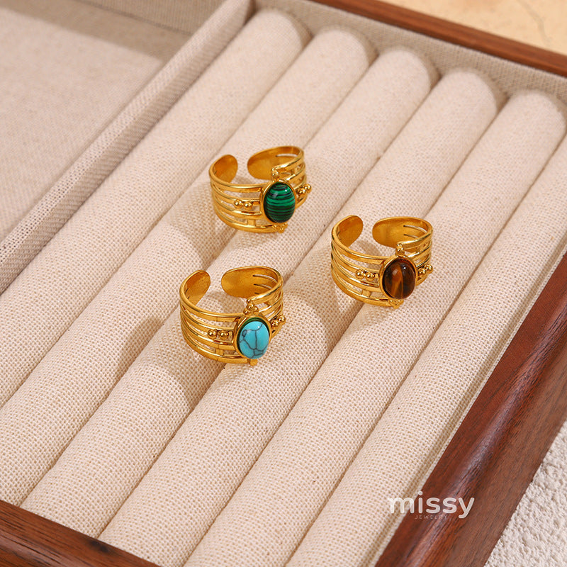 Leeba Layered Stone Open Ring [RC2OJ4ND]