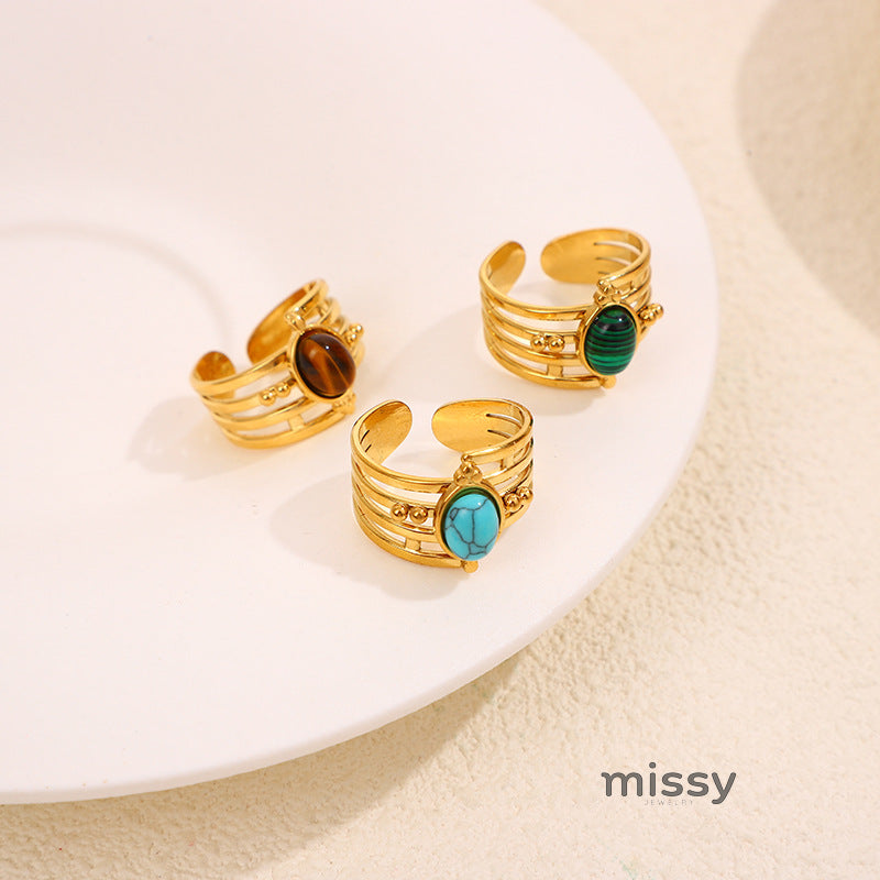 Leeba Layered Stone Open Ring [V5D0A4IQ]