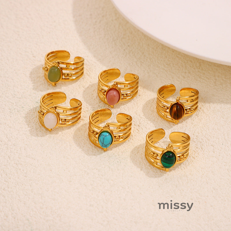 Leeba Layered Stone Open Ring [B3EJMFXJ]