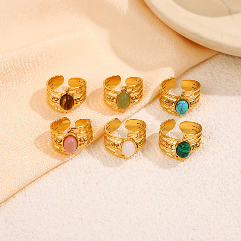 Leeba Layered Stone Open Ring [B3EJMFXJ]