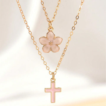 Leilah Bloom Cross Necklace [V23R7DLT]