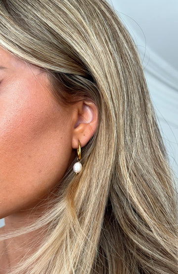 Missy Jewelry Lilianne Pearl Drop Hoop Earrings