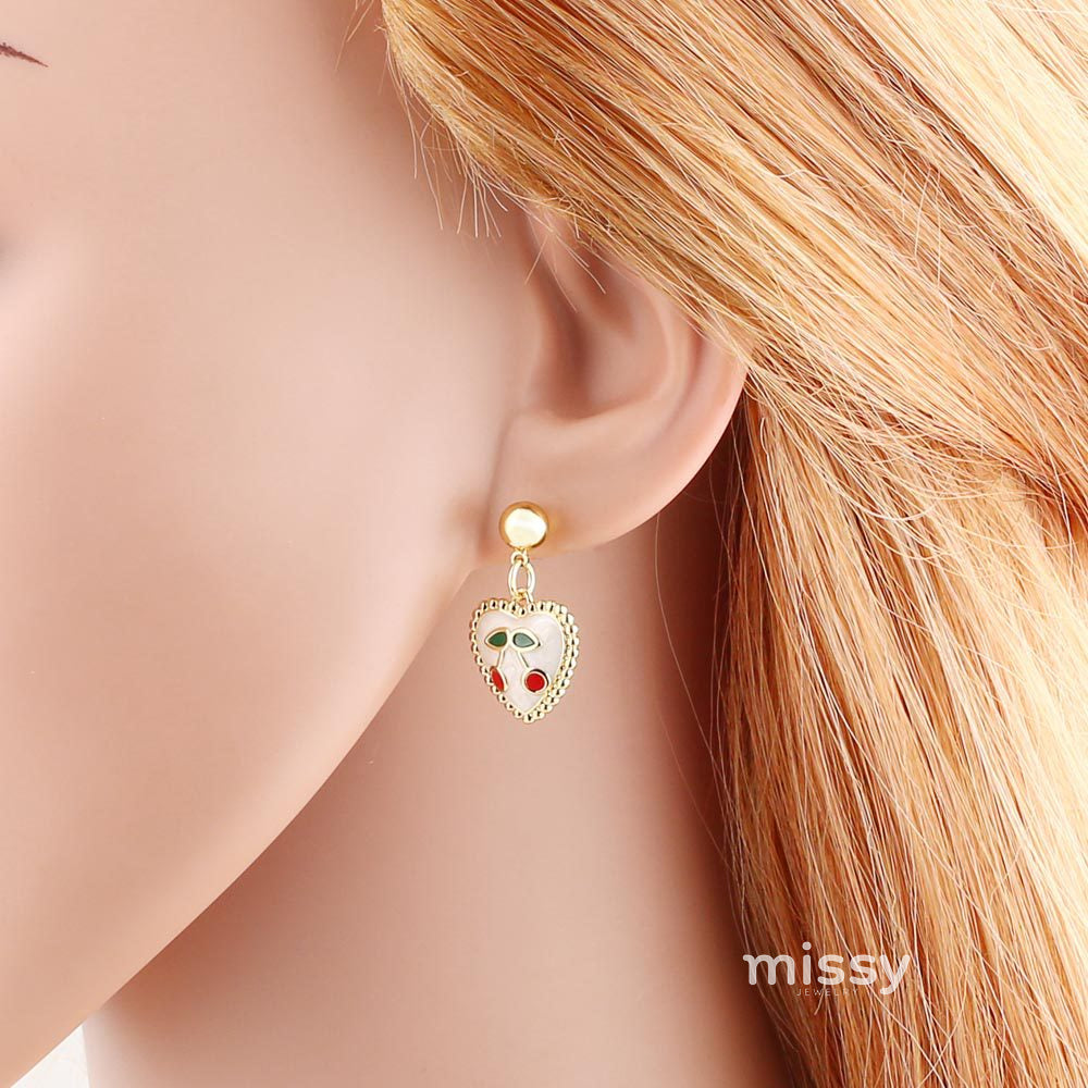 Liv Cherry Heart Drop Earrings [H75KPLGK]