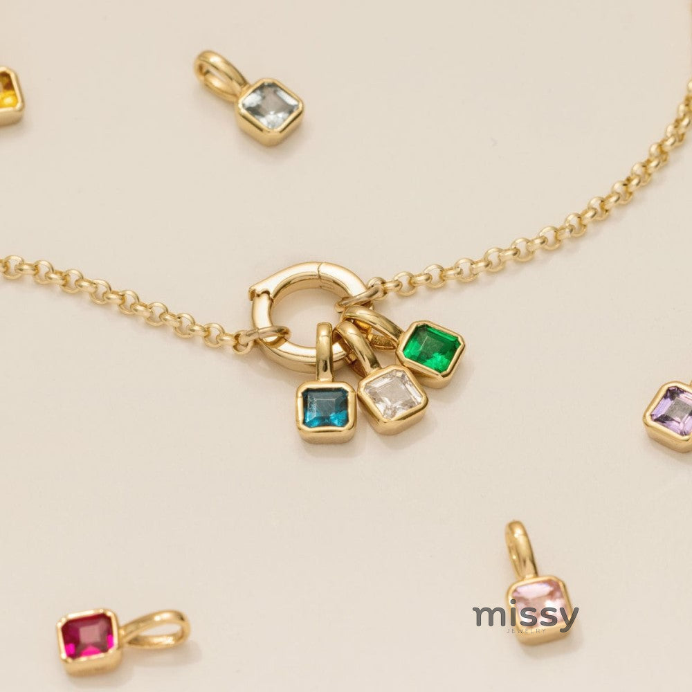 Lotus Birthstone Cube Necklace [2L1M4S77]