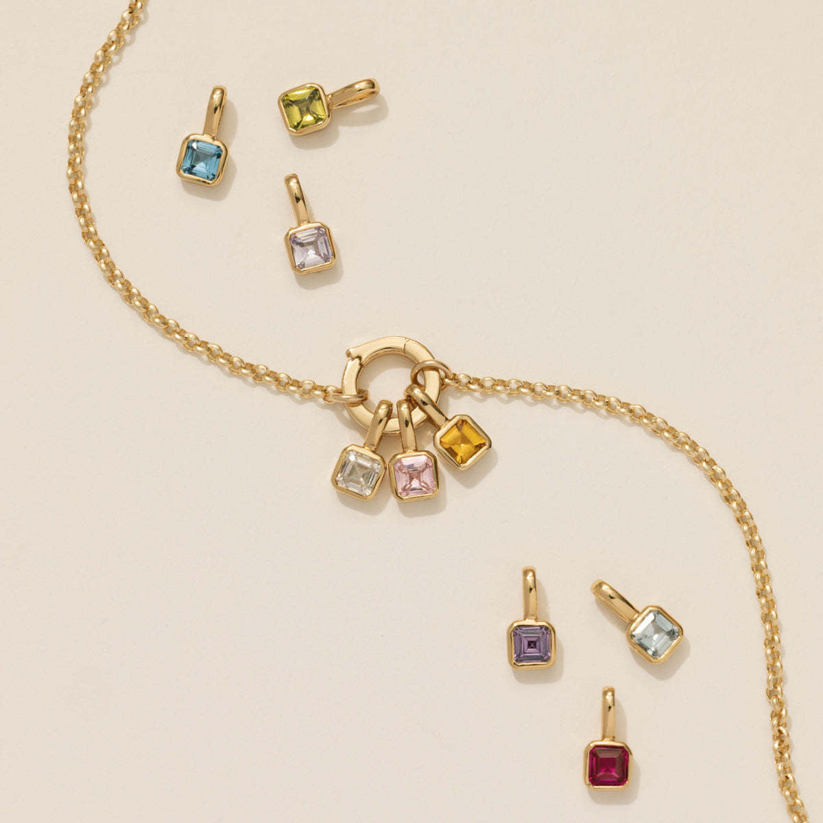Lotus Birthstone Cube Necklace [2L1M4S77]