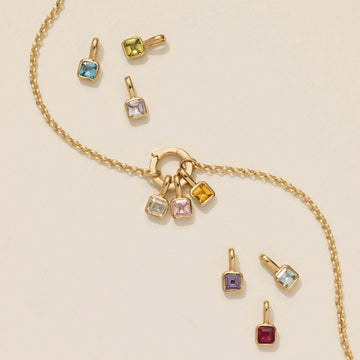 Lotus Birthstone Cube Necklace [2L1M4S77]