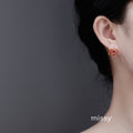 Lowen Red Rhinestone Leaf Studs [DUM396XA]