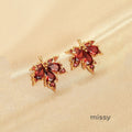 Lowen Red Rhinestone Leaf Studs [ORL7EK85]