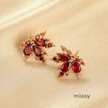 Lowen Red Rhinestone Leaf Studs [L5WLUU1K]