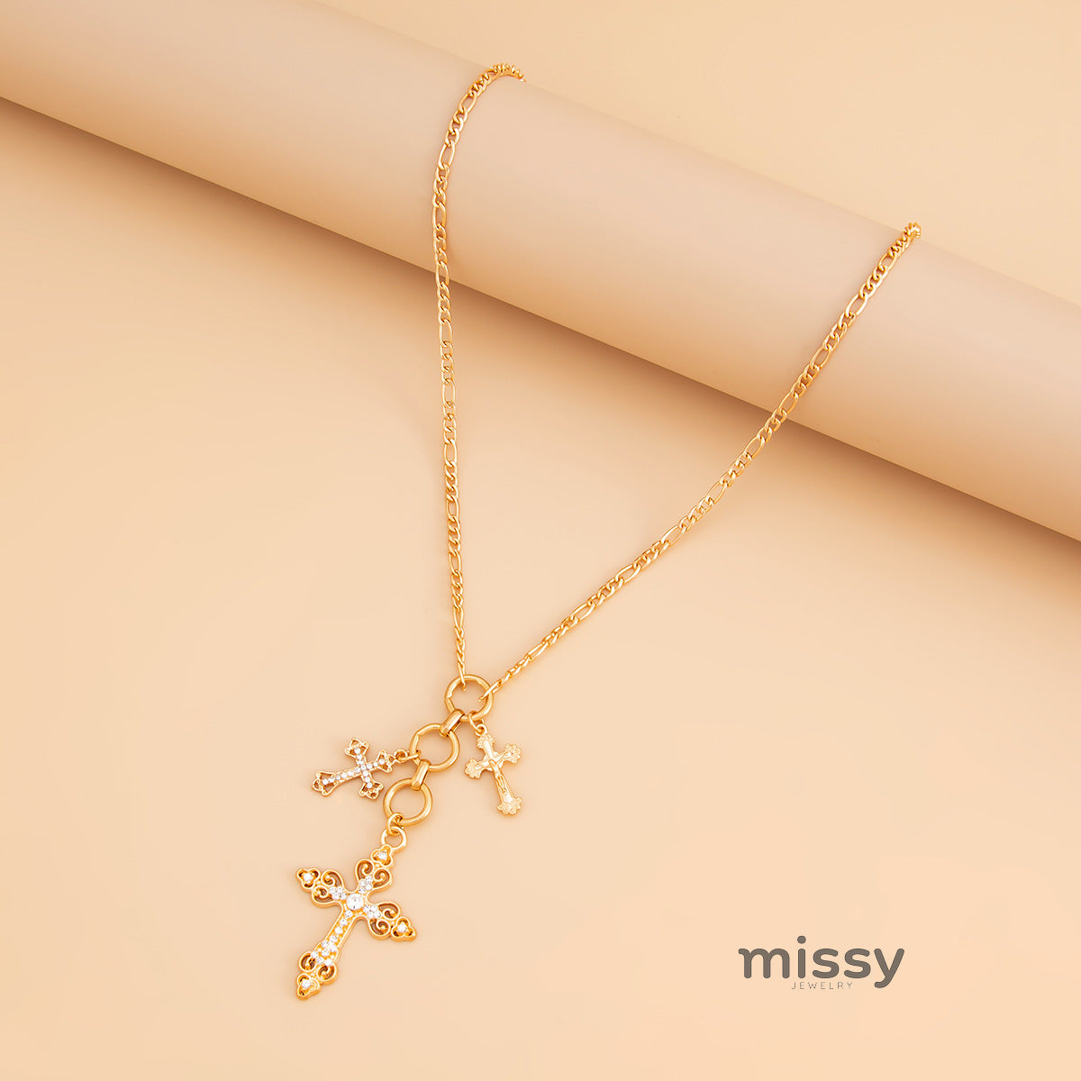 Lyana Vintage Rhinestone Cross Necklace [JMRSPHED]