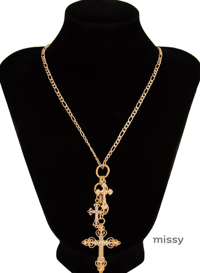Lyana Vintage Rhinestone Cross Necklace [YE3D7I68]