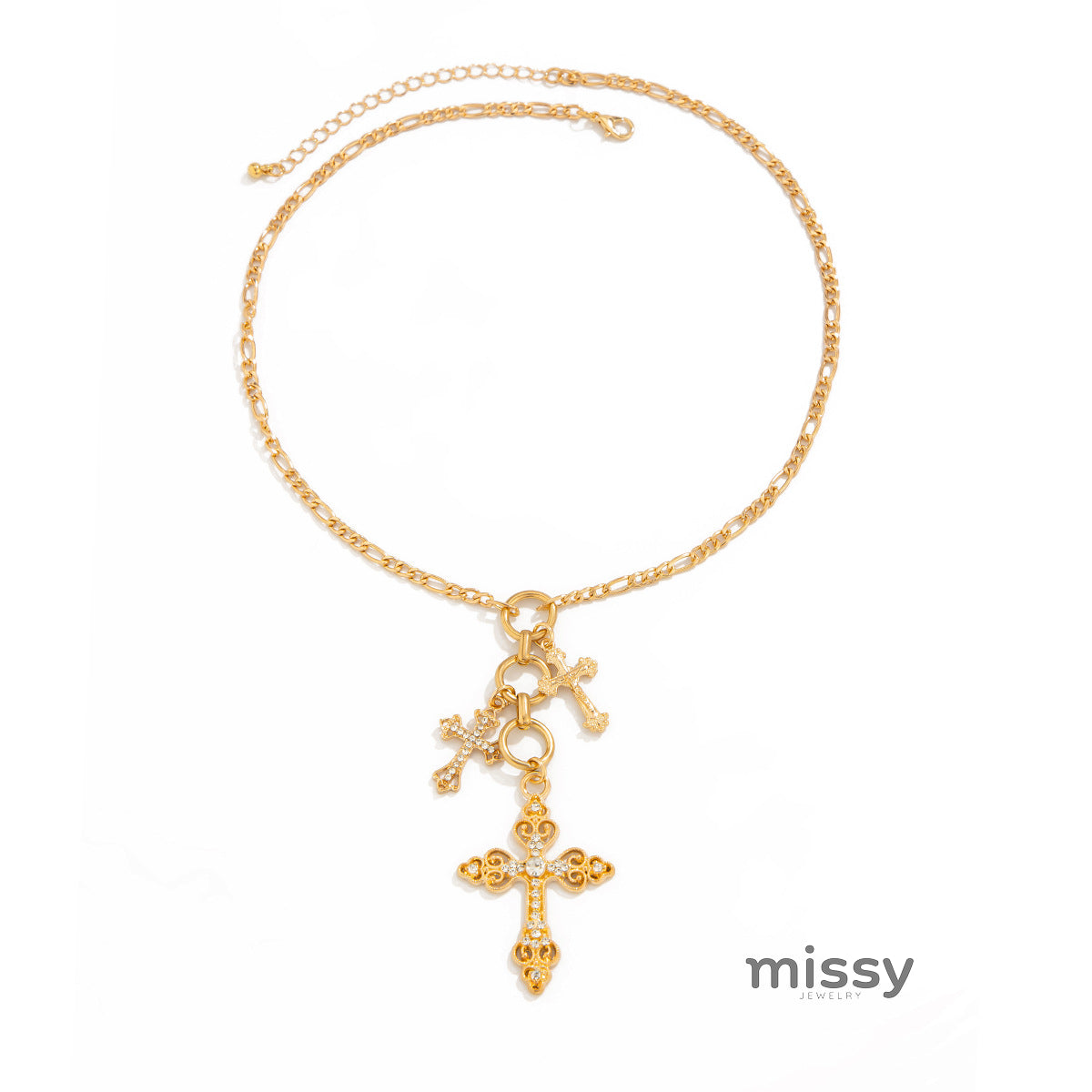 Lyana Vintage Rhinestone Cross Necklace [59FD493E]