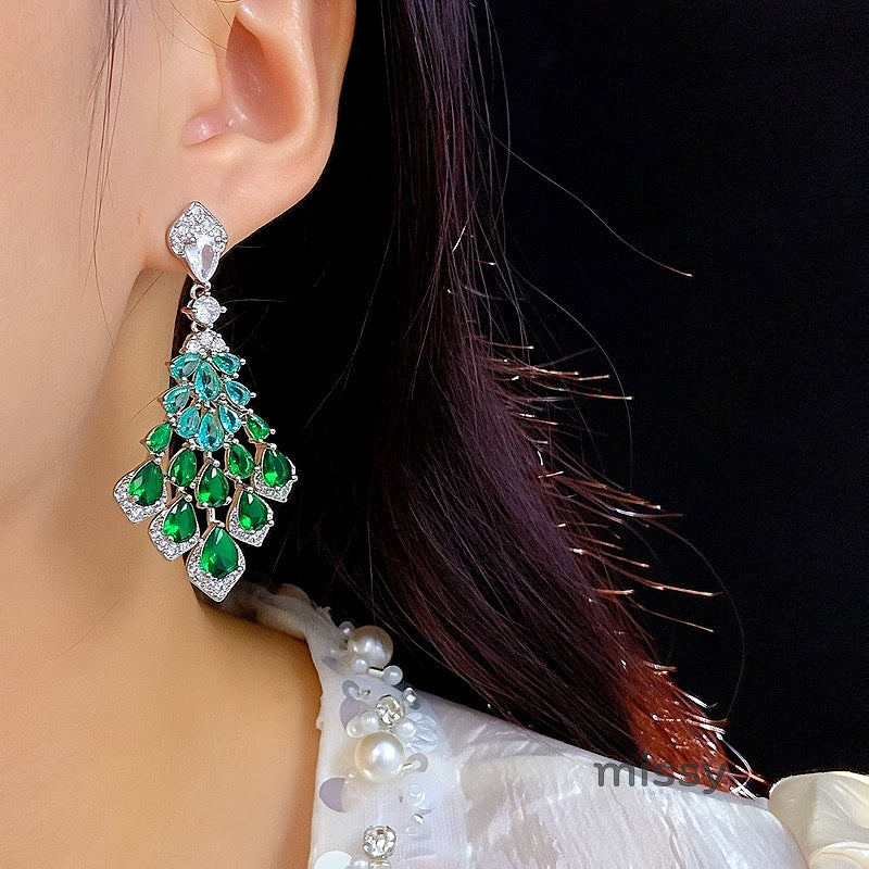 Maelee Zircon Feather Drop Earrings [YHD99IM3]