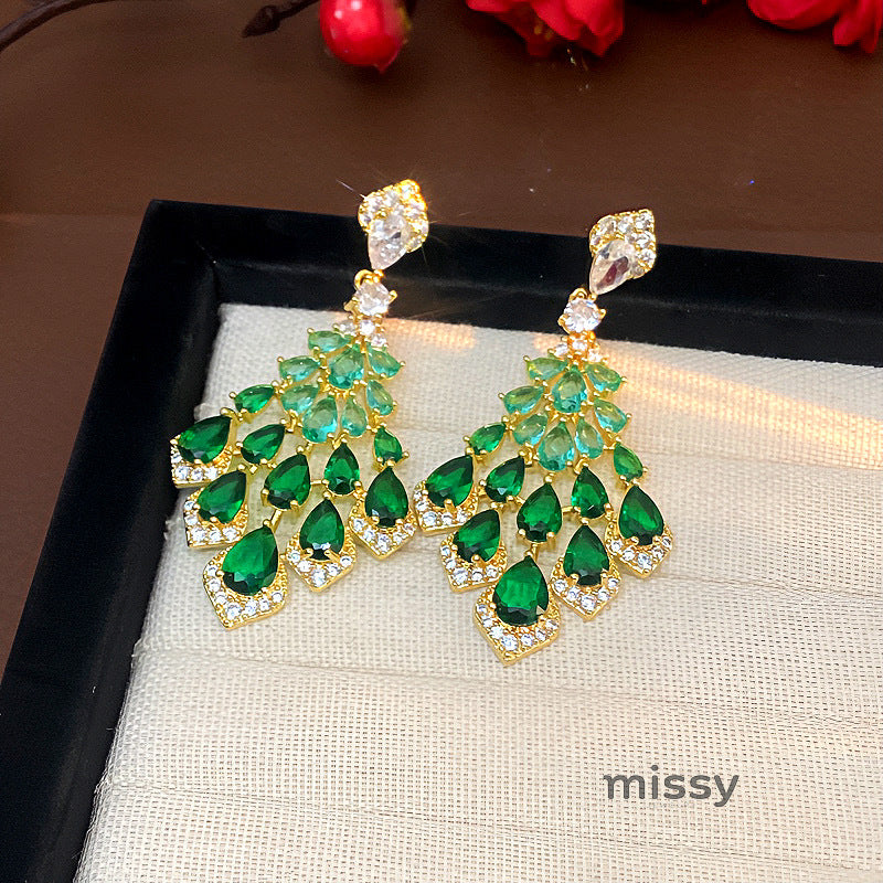 Maelee Zircon Feather Drop Earrings [LGGQK68V]
