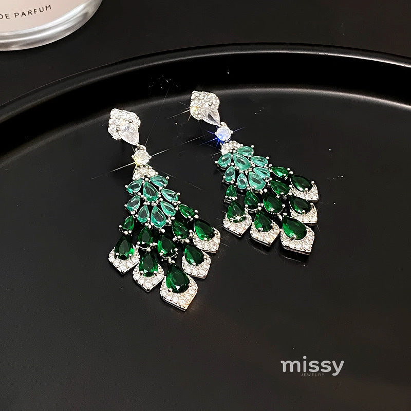Maelee Zircon Feather Drop Earrings [315S4KFM]