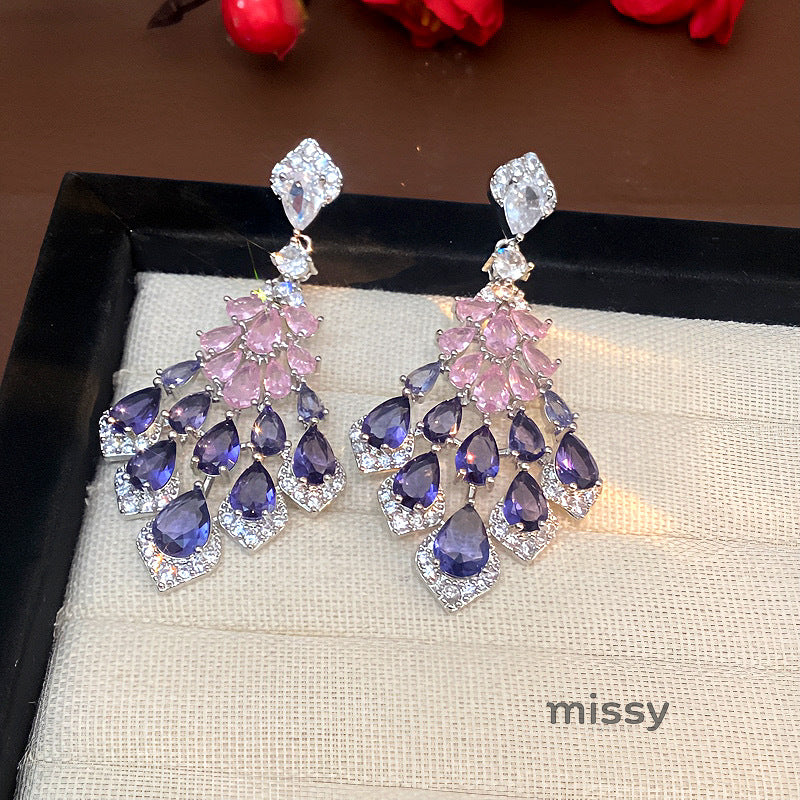 Maelee Zircon Feather Drop Earrings [M3405FVG]