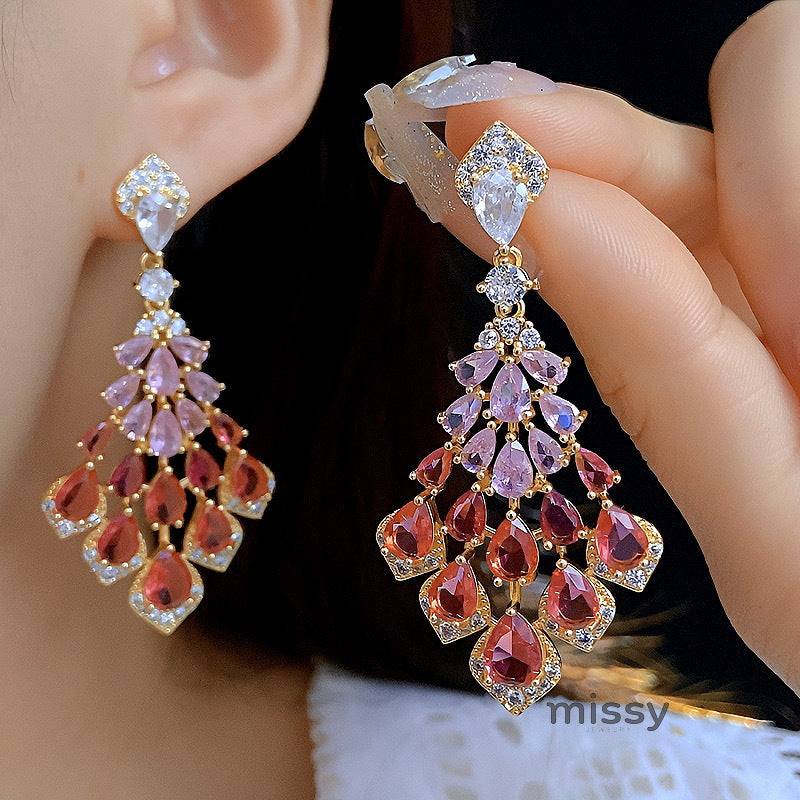 Maelee Zircon Feather Drop Earrings [H1ET6ONK]