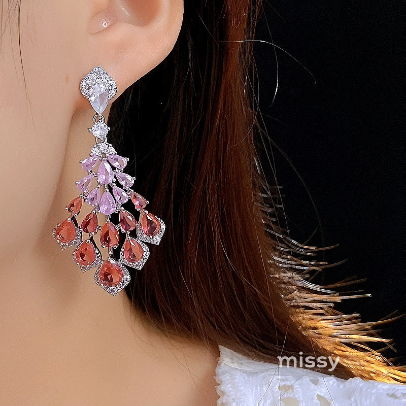 Maelee Zircon Feather Drop Earrings [KZV7ZAHF]