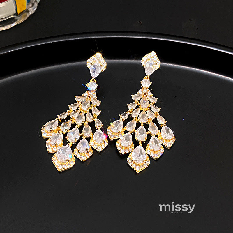 Maelee Zircon Feather Drop Earrings [0I4VCYYR]