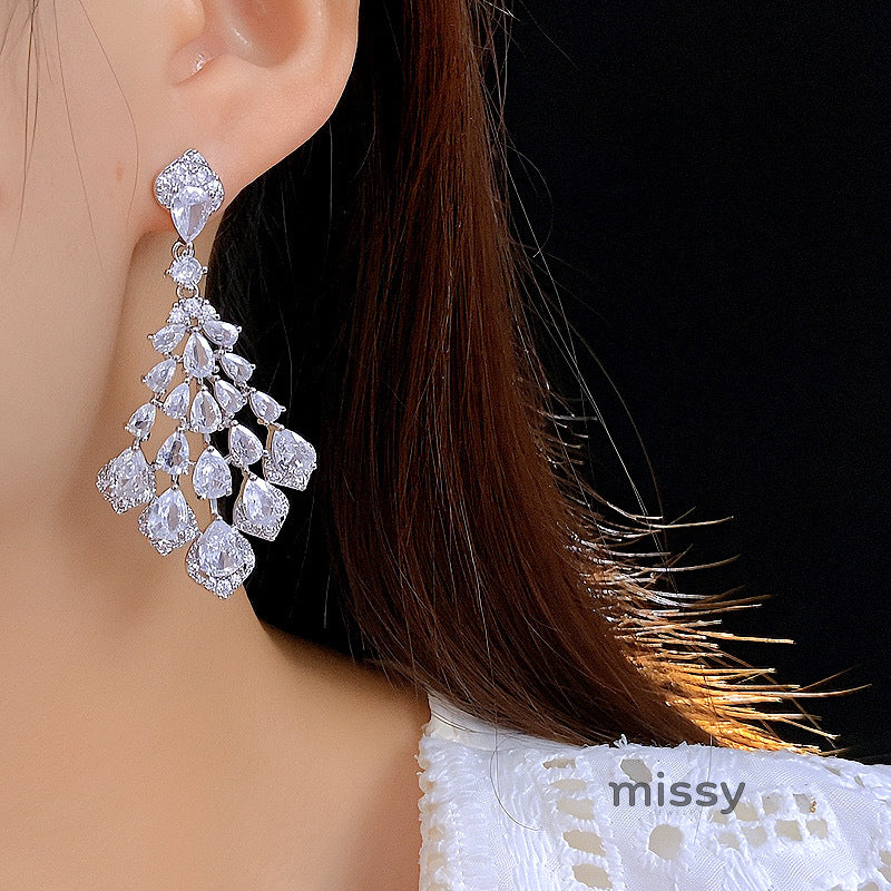 Maelee Zircon Feather Drop Earrings [ZY528YL6]