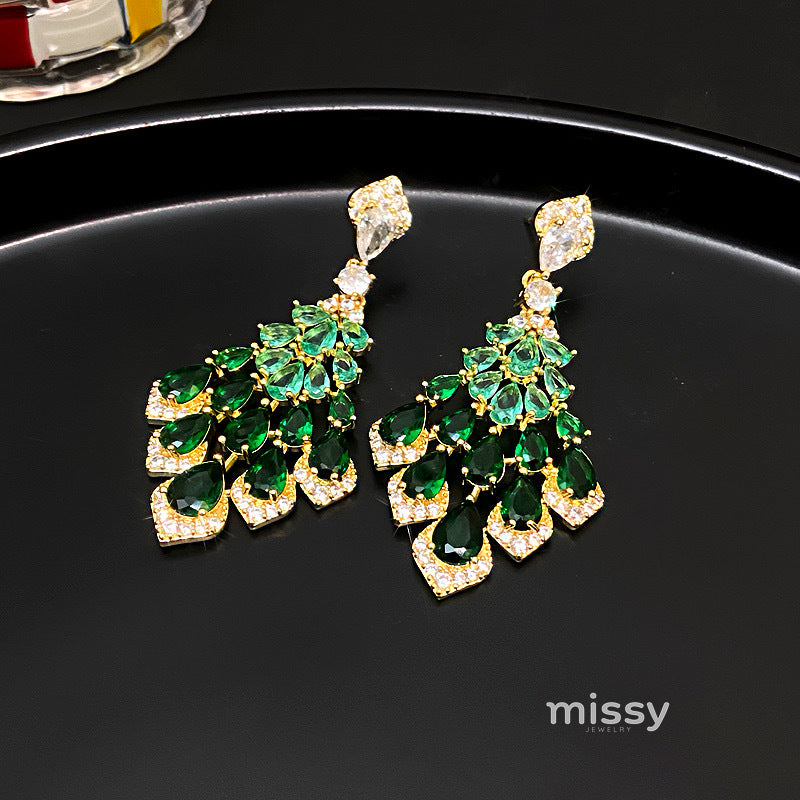 Maelee Zircon Feather Drop Earrings [DF2A1L84]
