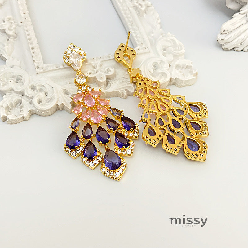 Maelee Zircon Feather Drop Earrings [8JMAEIAA]