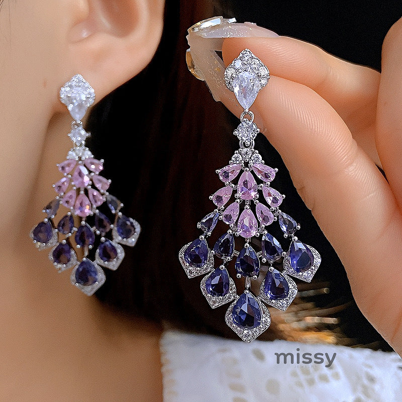 Maelee Zircon Feather Drop Earrings [M1LR9CI9]