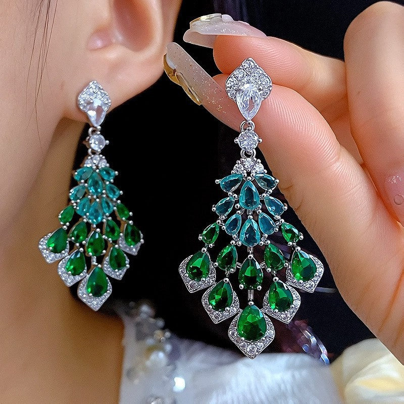 Maelee Zircon Feather Drop Earrings [NXOPFDHH]