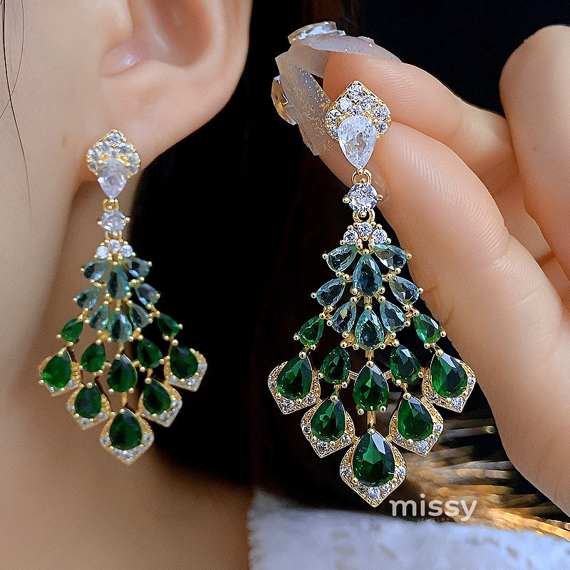 Maelee Zircon Feather Drop Earrings [BCG1TFGG]