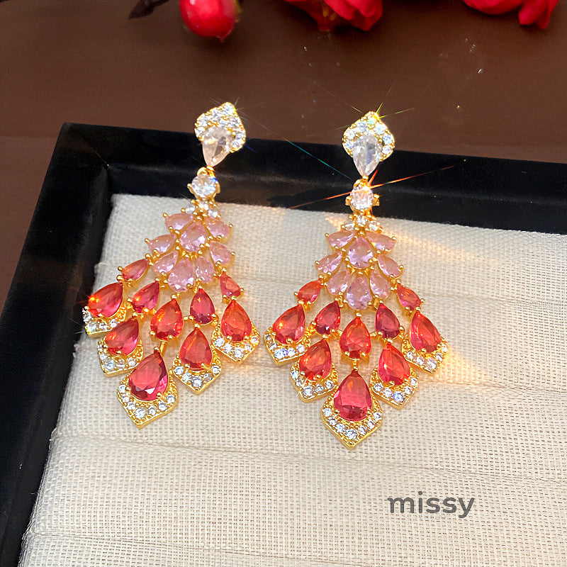 Maelee Zircon Feather Drop Earrings [OK4OO8XB]