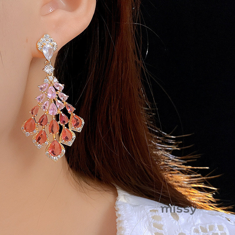 Maelee Zircon Feather Drop Earrings [WEI8AZGC]