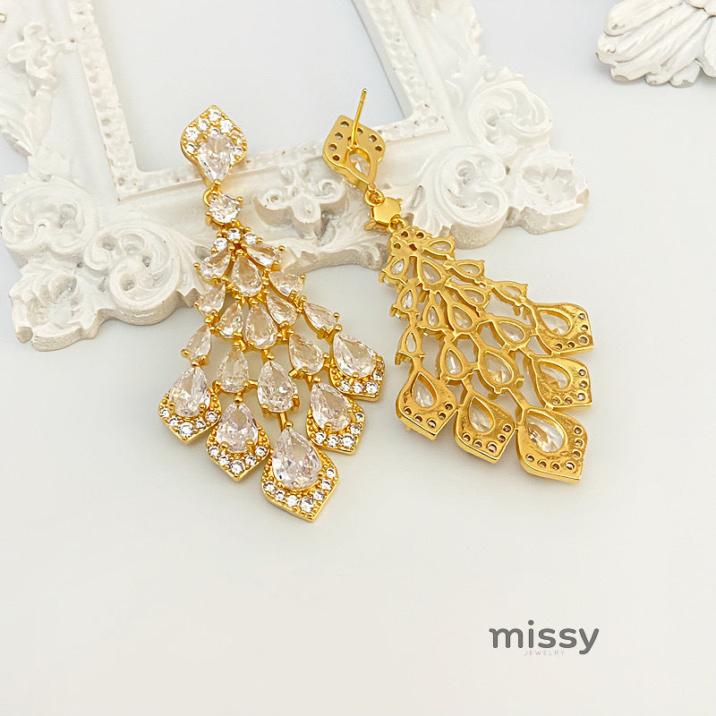 Maelee Zircon Feather Drop Earrings [E023OSDB]