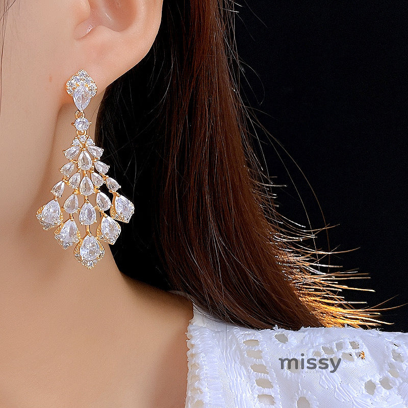 Maelee Zircon Feather Drop Earrings [QWPY1JYL]