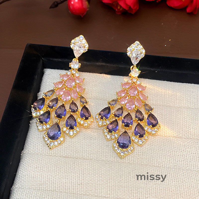 Maelee Zircon Feather Drop Earrings [NQLUIRL3]