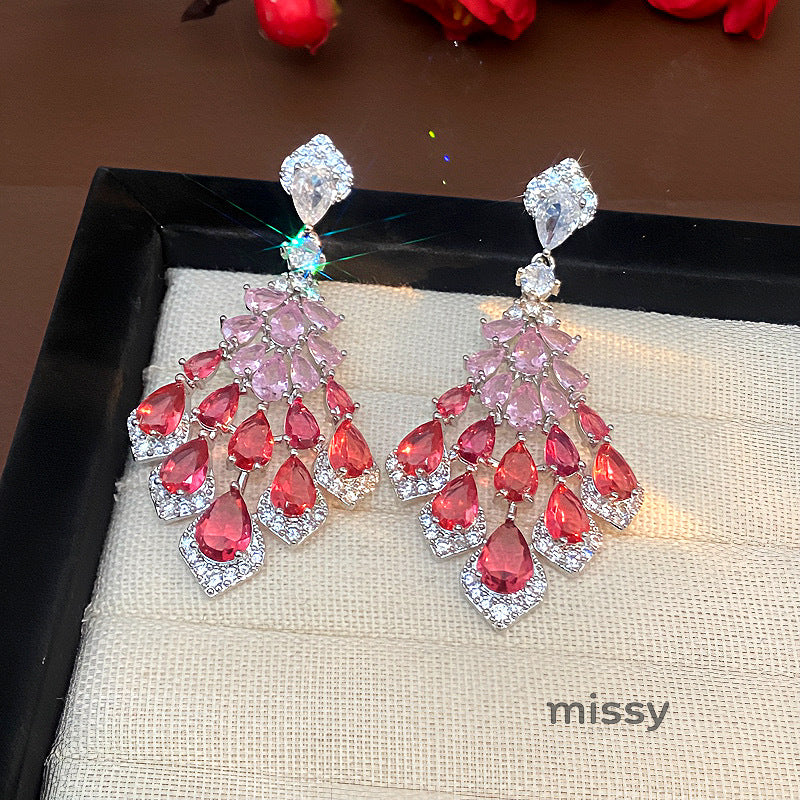 Maelee Zircon Feather Drop Earrings [5NG02H3C]