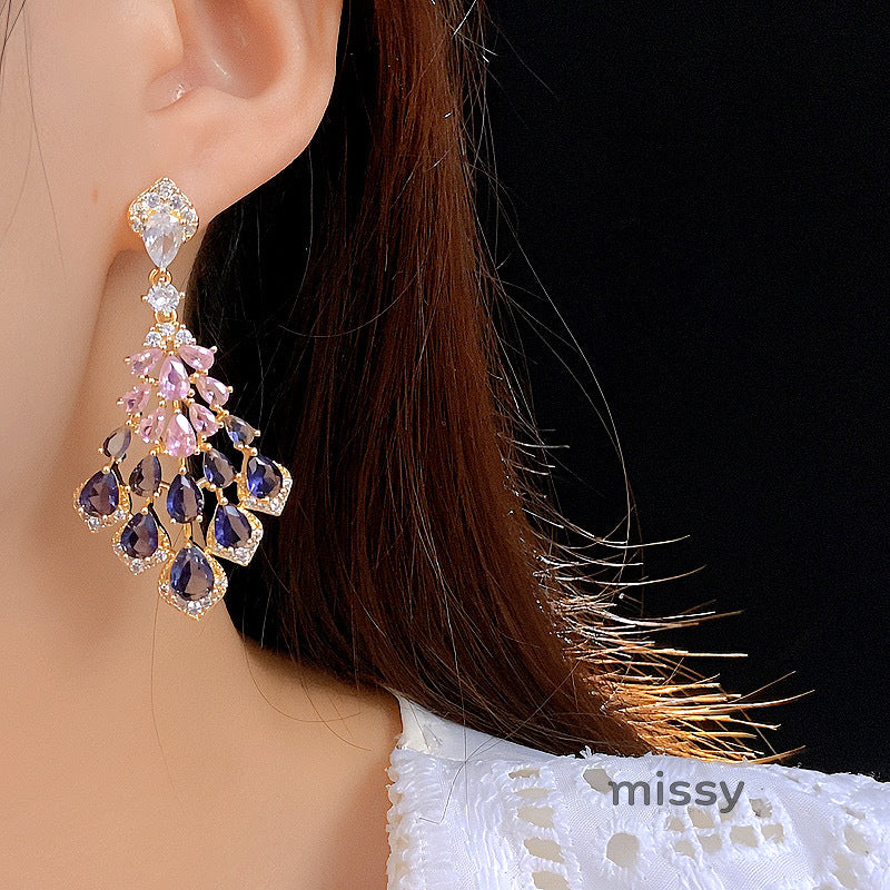 Maelee Zircon Feather Drop Earrings [YOGSLYKZ]