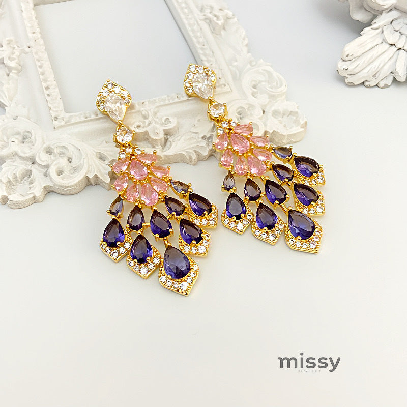 Maelee Zircon Feather Drop Earrings [8G4OHP0D]