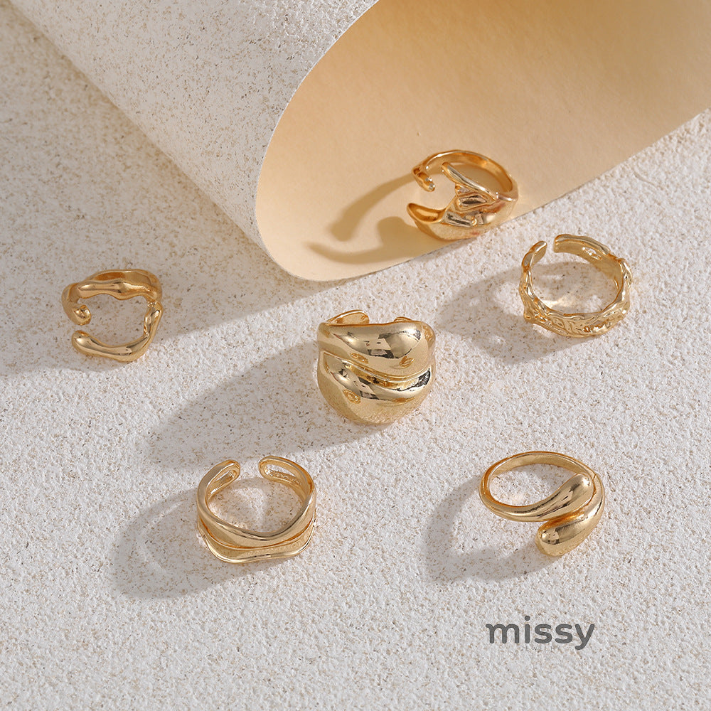 Mali Irregular Gold Ring Set [HXJ70I31]