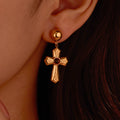 Marbella Natural Stone Cross Earrings [MD2NV0G1]