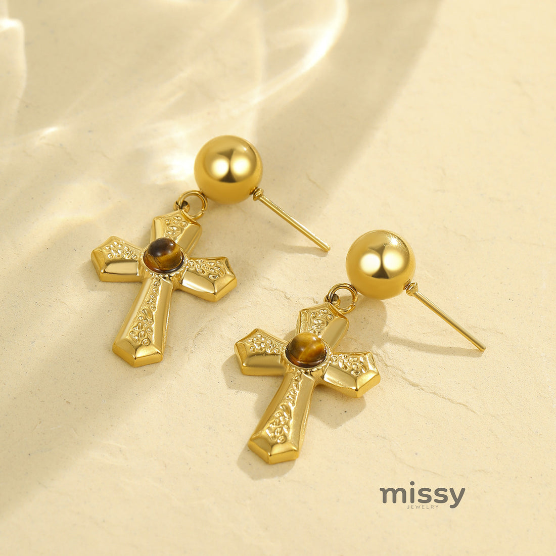 Marbella Natural Stone Cross Earrings [MD2NV0G1]