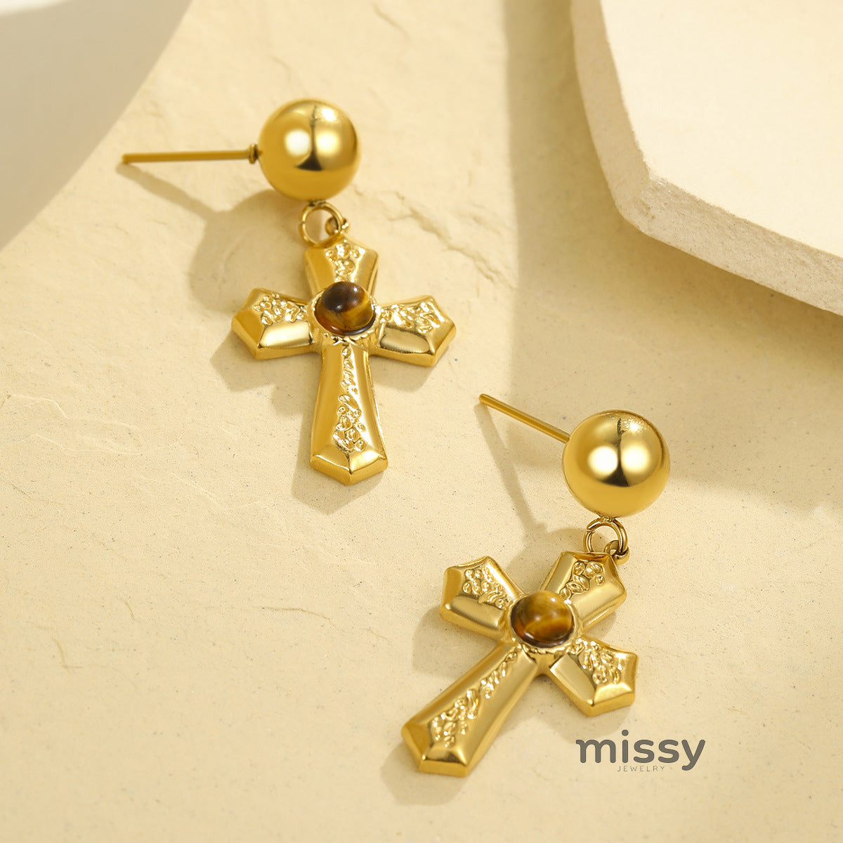Marbella Natural Stone Cross Earrings [YL828FOE]