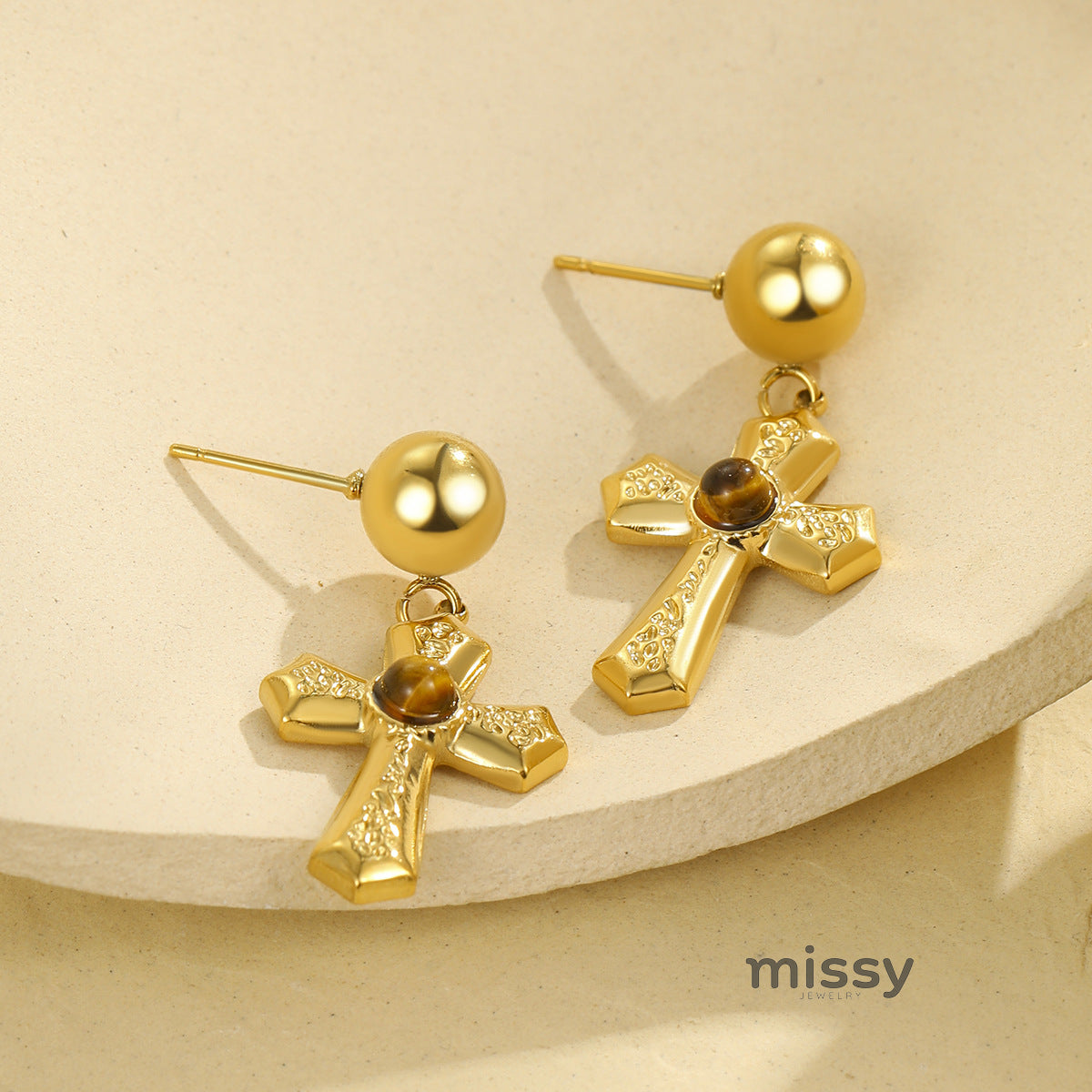 Marbella Natural Stone Cross Earrings [W2DEM0SX]