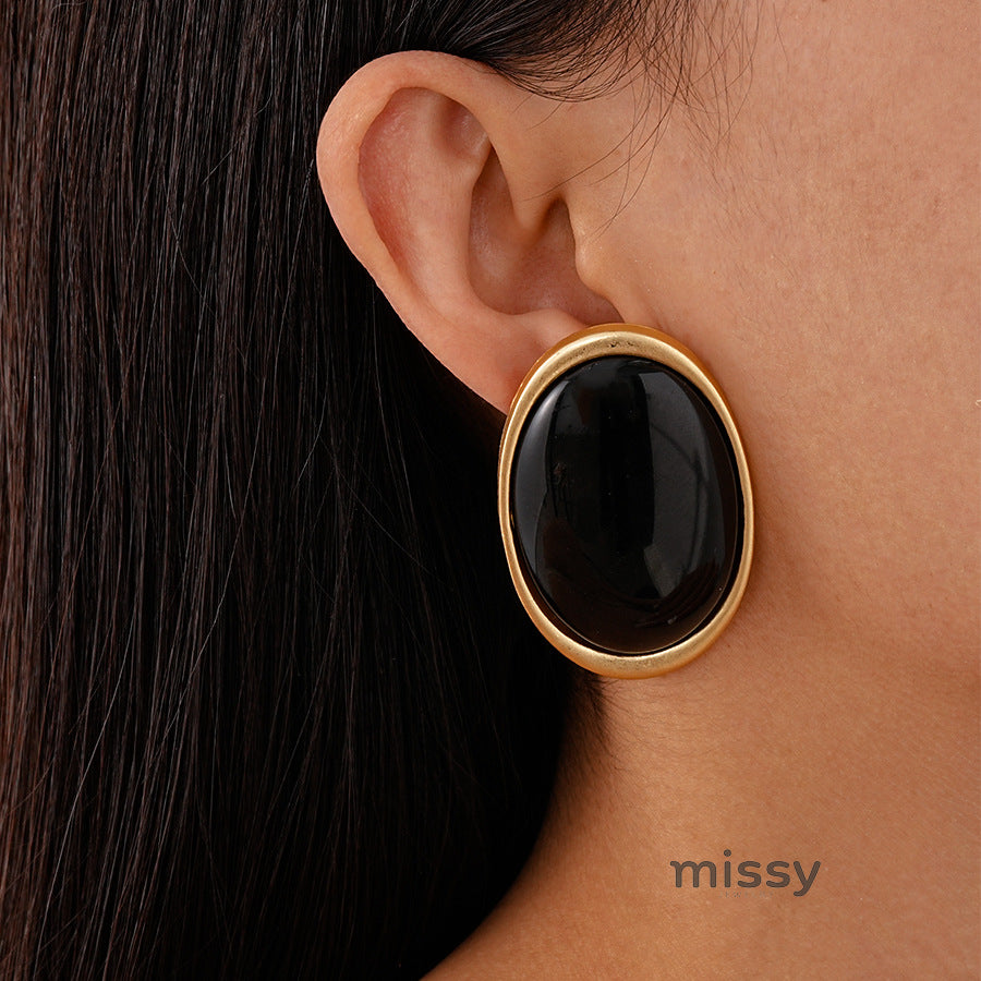 Margaret Retro Oval Drop Earrings [2HCX0B09]