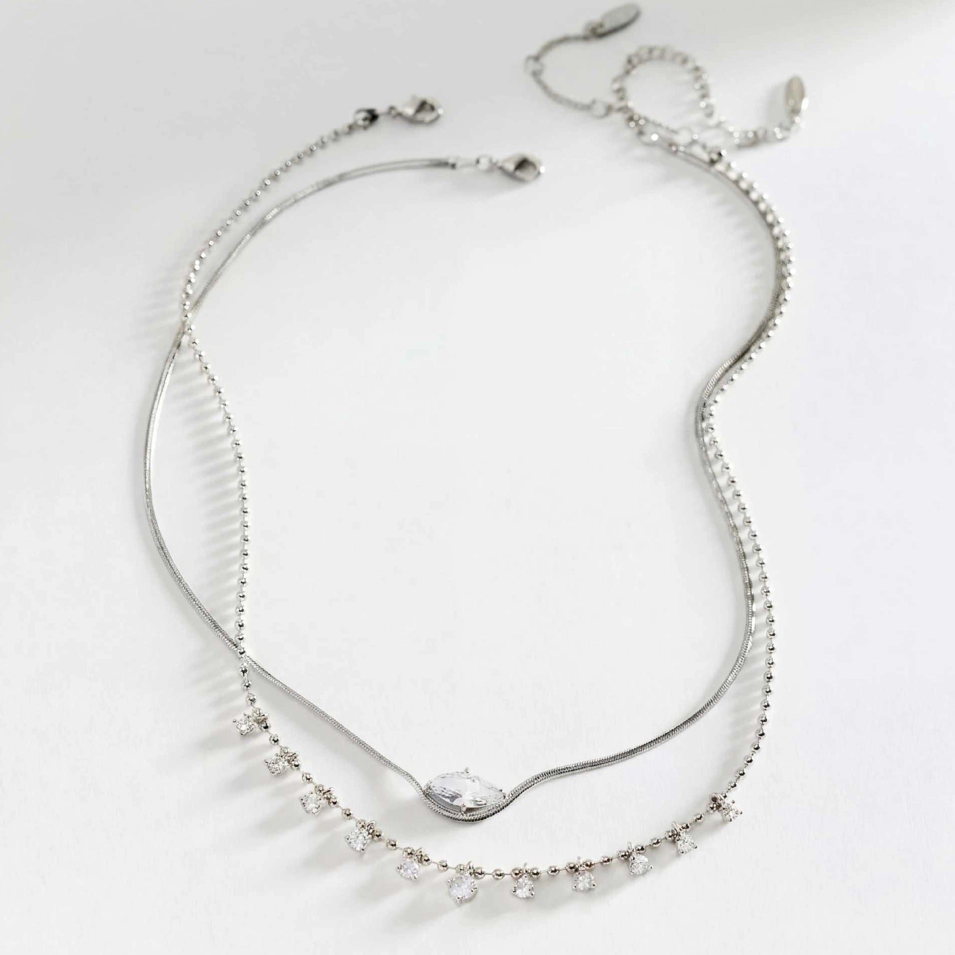Marquise Zirconia Layered Necklace [N09PIMGH]