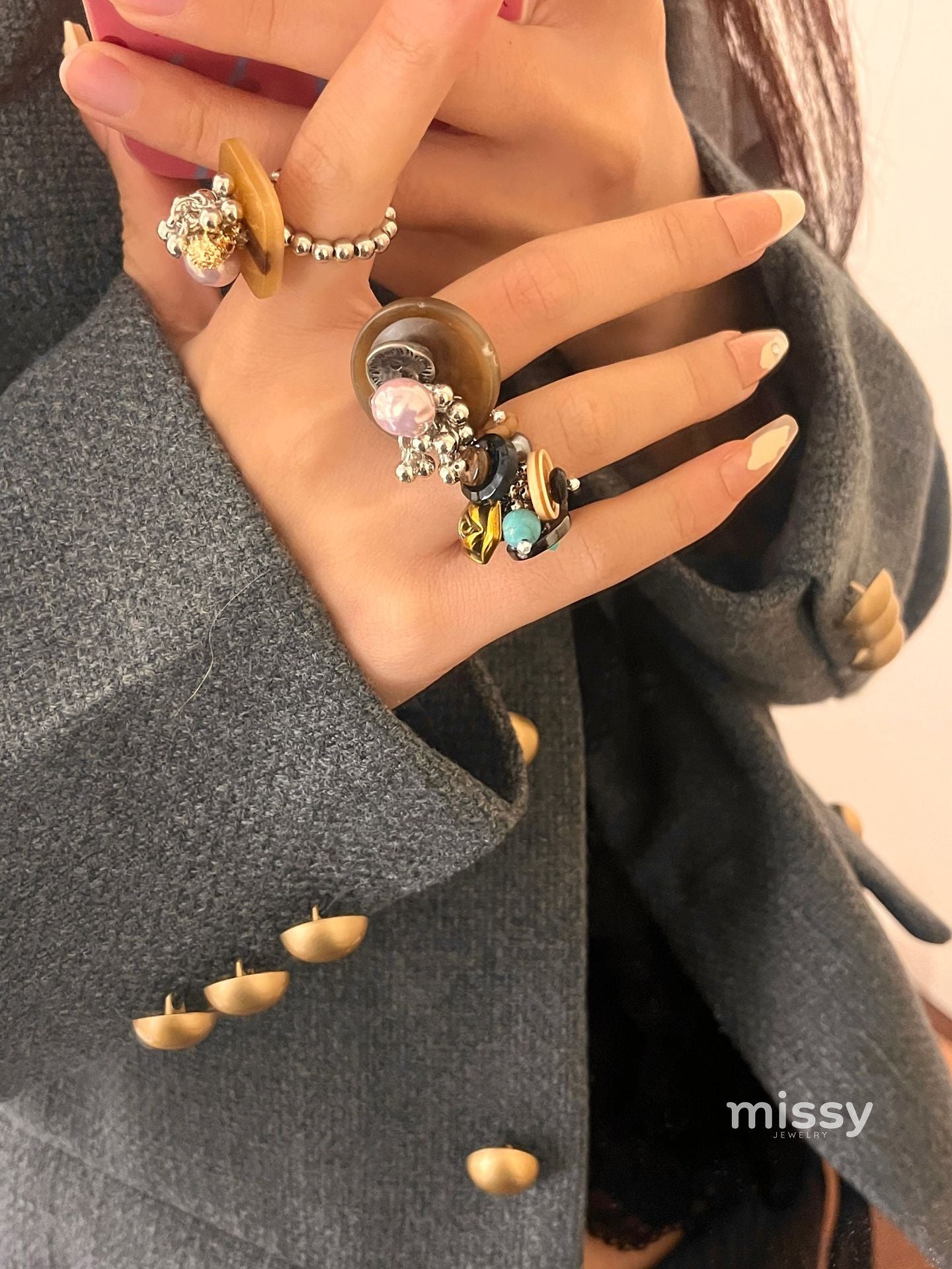 Mayleen Beaded Shell Ring [47BCKABD]